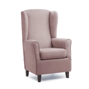 Sillón orejero: estrecho con respaldo alto color rosa