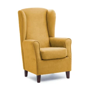 Sillón orejero: estrecho con respaldo alto color mostaza